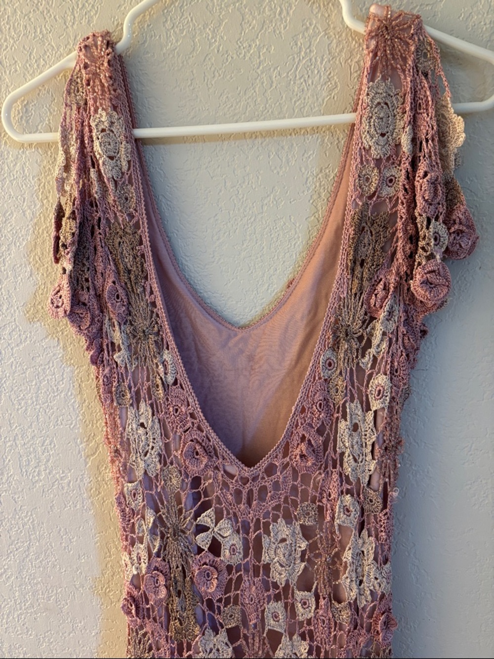 Vintage Karen Millen bohemian Crochet Floral Midi Dress in Pink and Cream 2 - Picture 7 of 8
